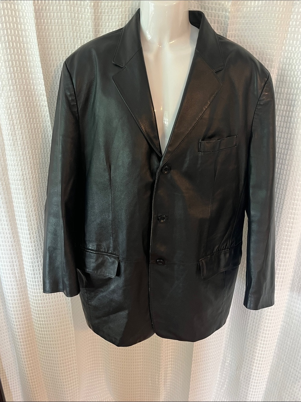 J Ferrar Genuine Leather Blazer Jacket Mens L Black Soft 3 Button Car Coat